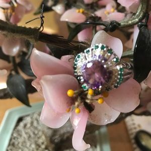 Vintage 925 amethyst emerald topaz ring